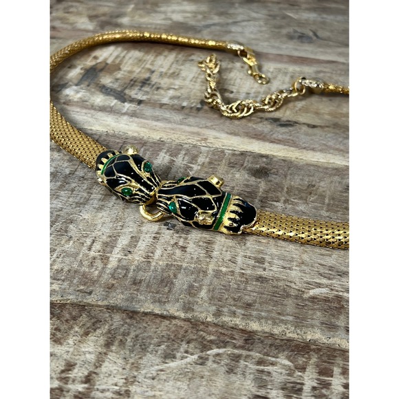 Vintage Panther Head Chain Belt Egyptian Green Eyes Cat Gold Belt - Picture 6 of 10